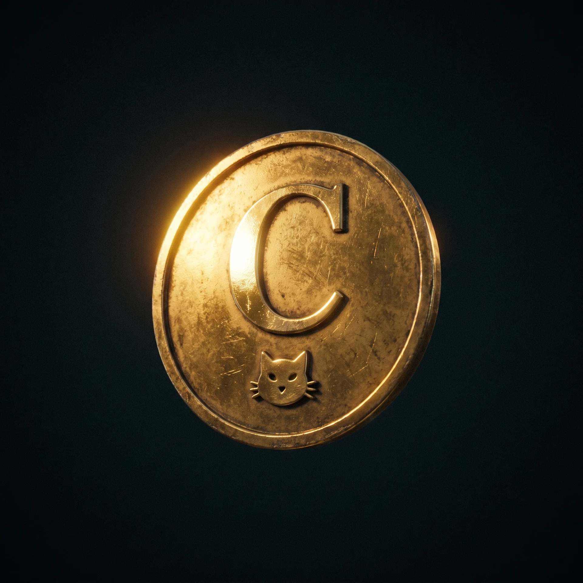 The gold CATE medallion on a black background